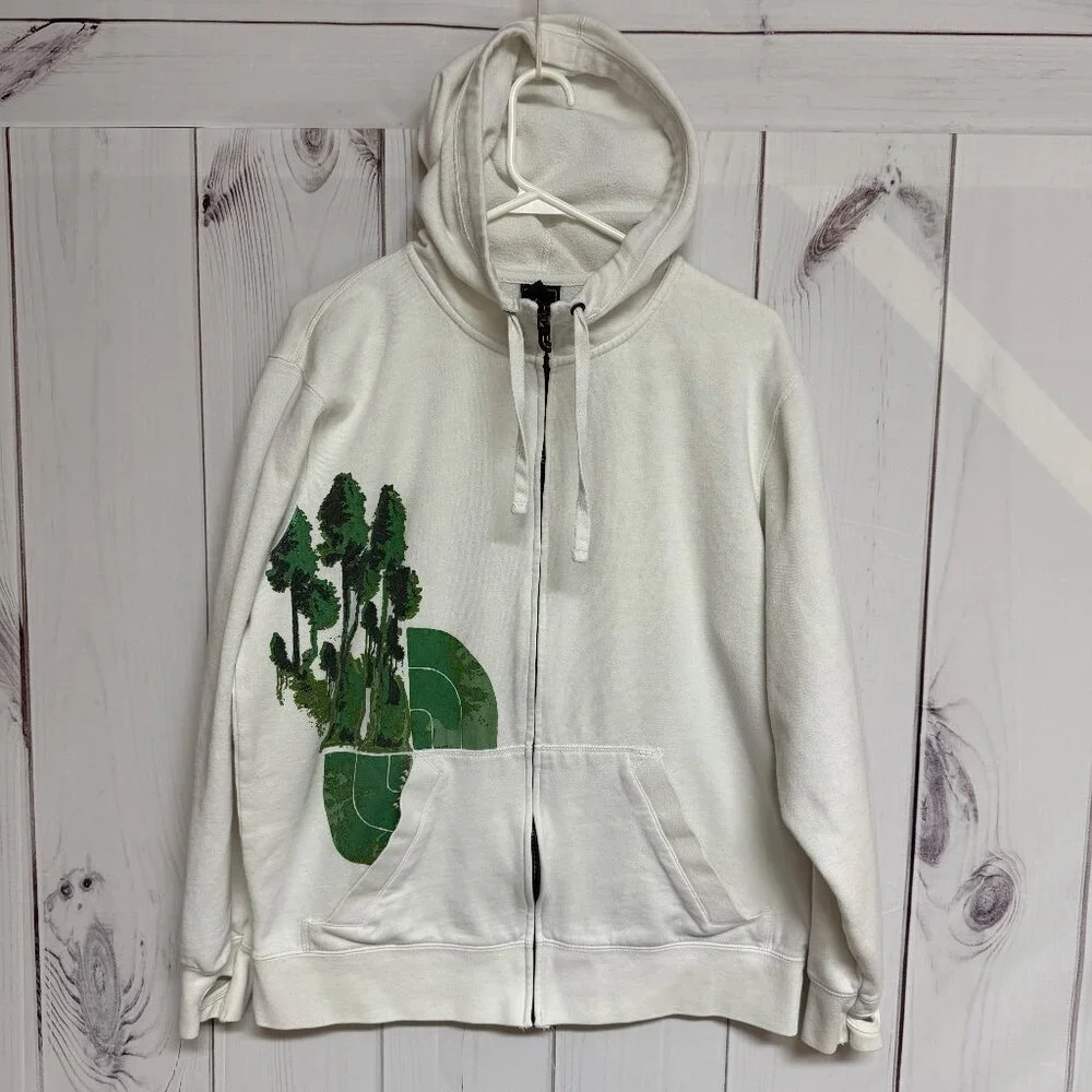 The North‎ Face Men’s Full Zip Hoodie Large White Trees Graphic GUC